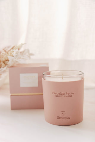ExcluJess - Pink Leather Porcelean Peony Candle