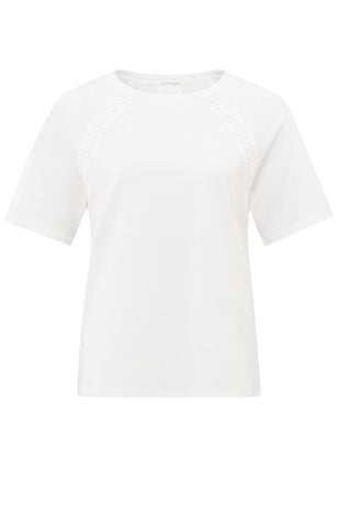 YAYA - Top Tshirt Round Neck Braided Detail Pure White
