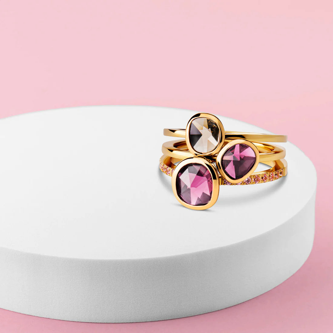 Melano - Steen Twisted Cloud 7mm Fuchsia Goud/Zilver