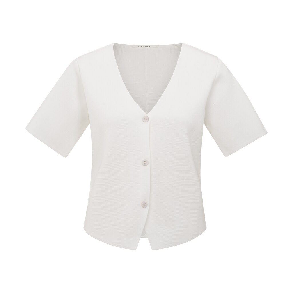 YAYA - Gilet Clean Knitted With Sleeves Pure White - Luxedy