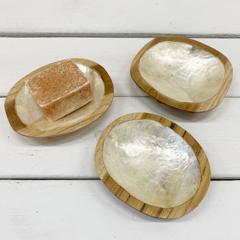 Mini Bowl Wood & Shell Capiz Schaaltje voor Geurblokjes / Juwelen