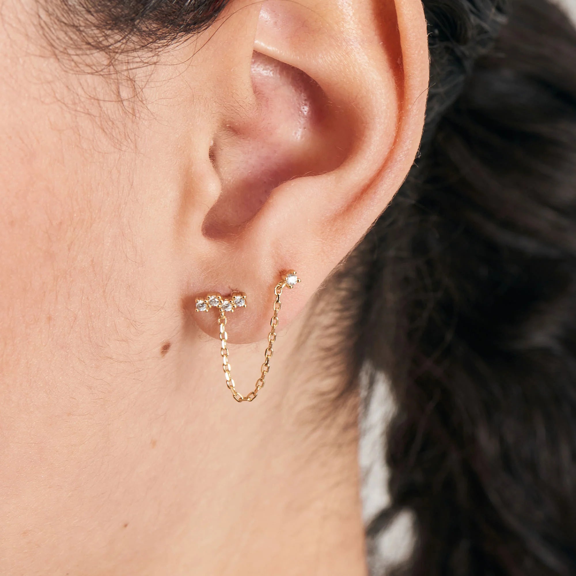 Ania Haie - Oorbel (per stuk) Gold Celestial Drop Chain Barbell