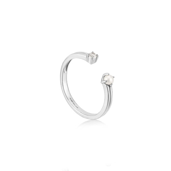 Ania Haie - Ring Pearl Sparkle Silver (verstelbaar)