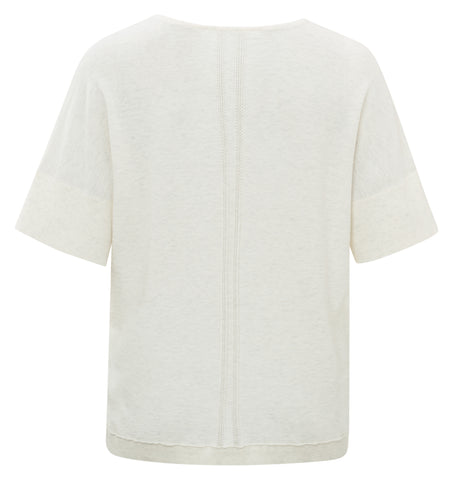 YAYA - Trui Sweater V-Neck and Short Sleeves Off White Melange