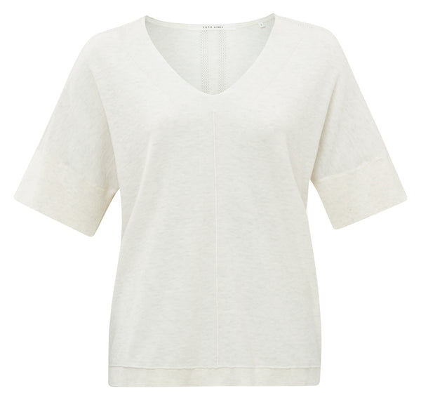 YAYA - Trui Sweater V-Neck Off White Melange