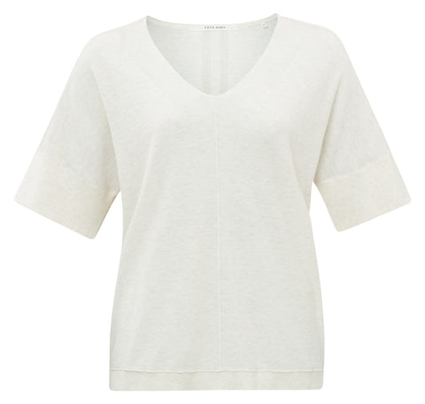 YAYA - Trui Sweater V-Neck and Short Sleeves Off White Melange