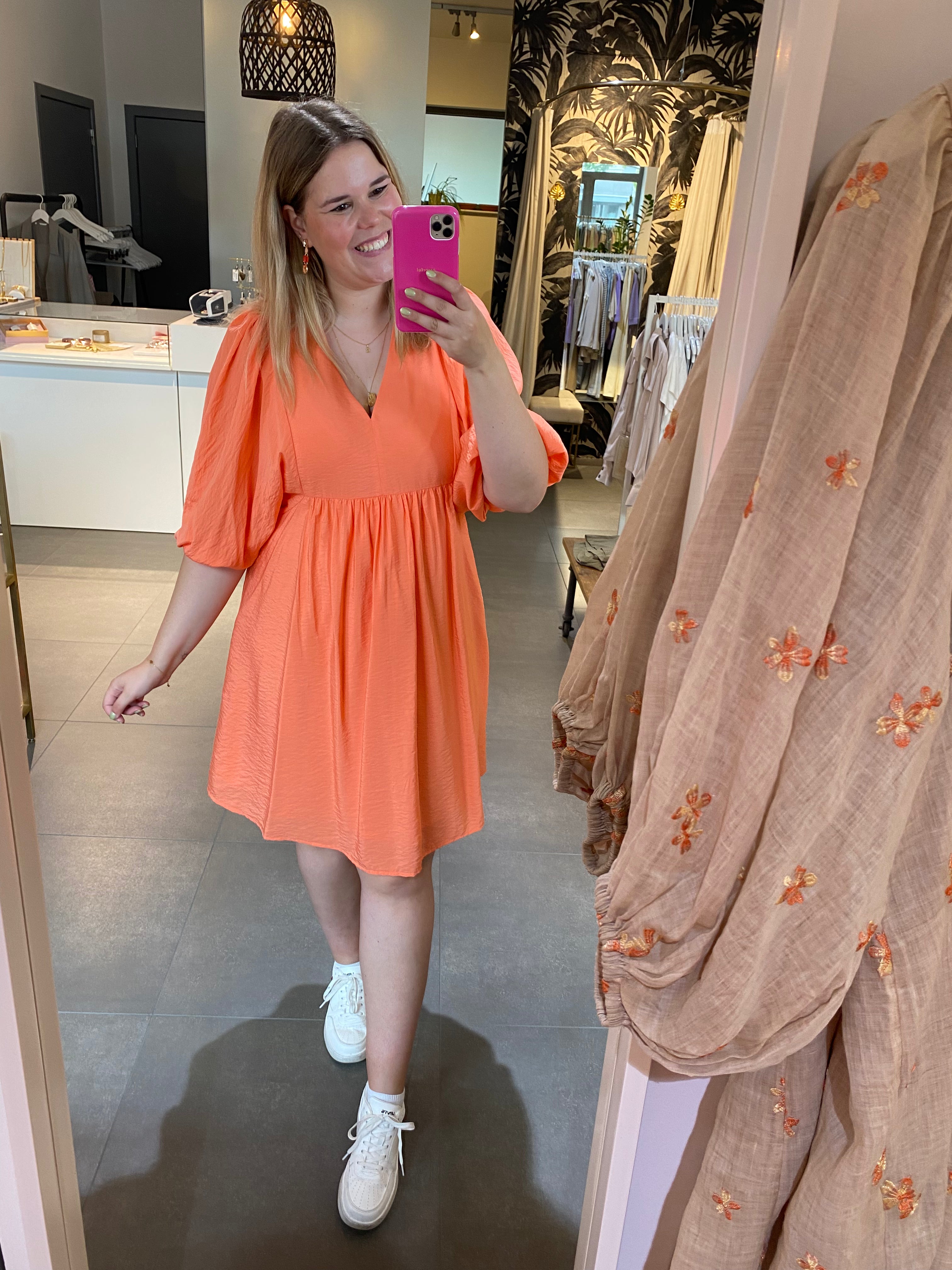 YAYA - Jurk Balloon Sleeves Peach Echo Orange