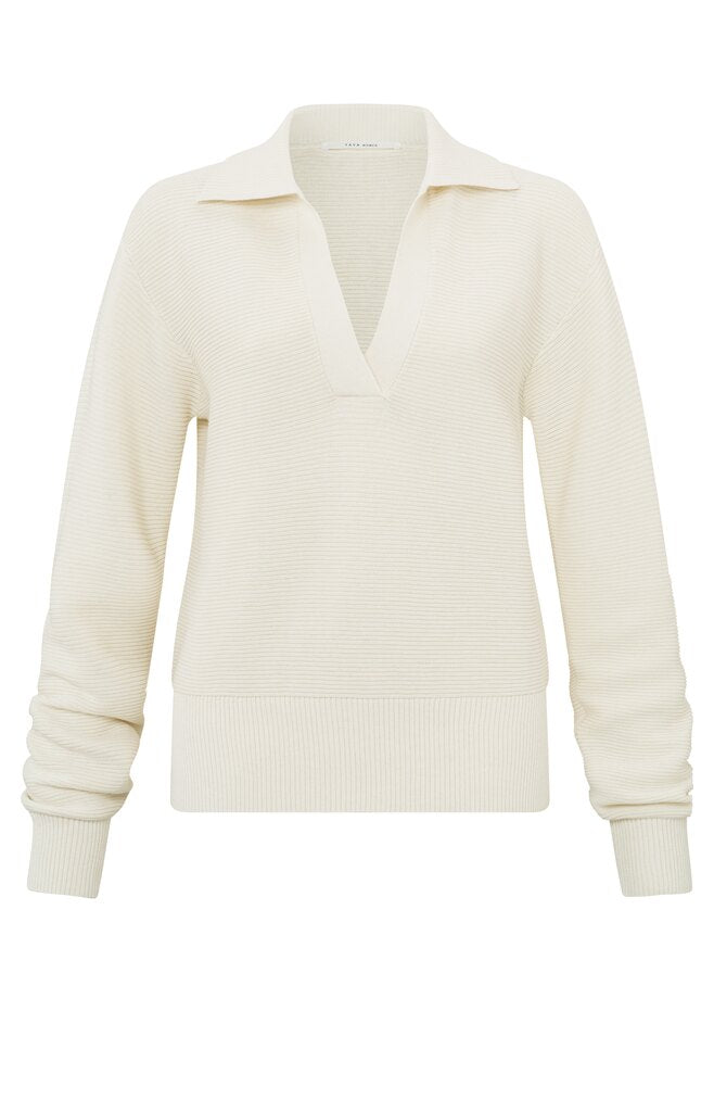 YAYA - Trui Rib Sweater Collar Ivory White