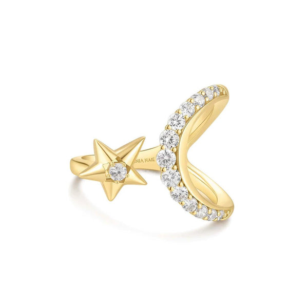 Ania Haie - Ring Gold Sparkling Moon And Star Adjustable Ring - Luxedy