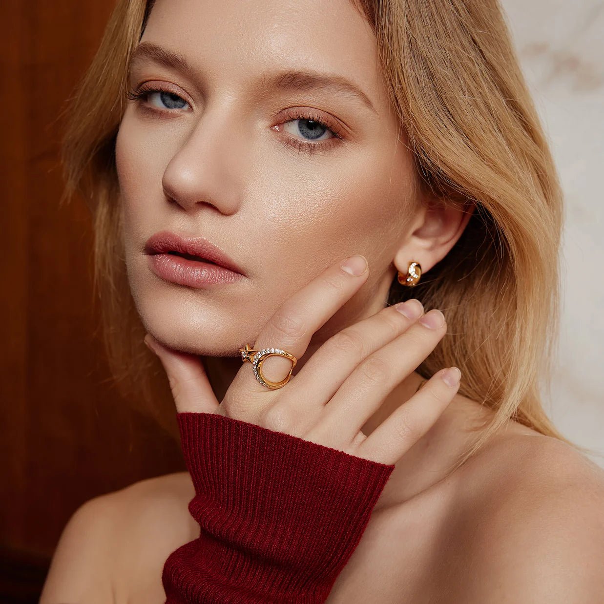 Ania Haie - Ring Gold Sparkling Moon And Star Adjustable Ring - Luxedy