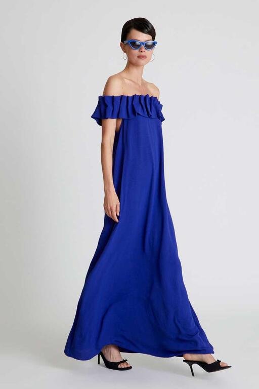 Compañía Fantástica - Jurk Pilar Blauwe Ruffles - Luxedy