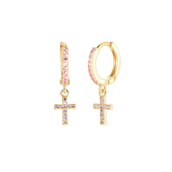 Dotti Love - Oorbellen Hoopie Gold Shining Cross Pink - Luxedy