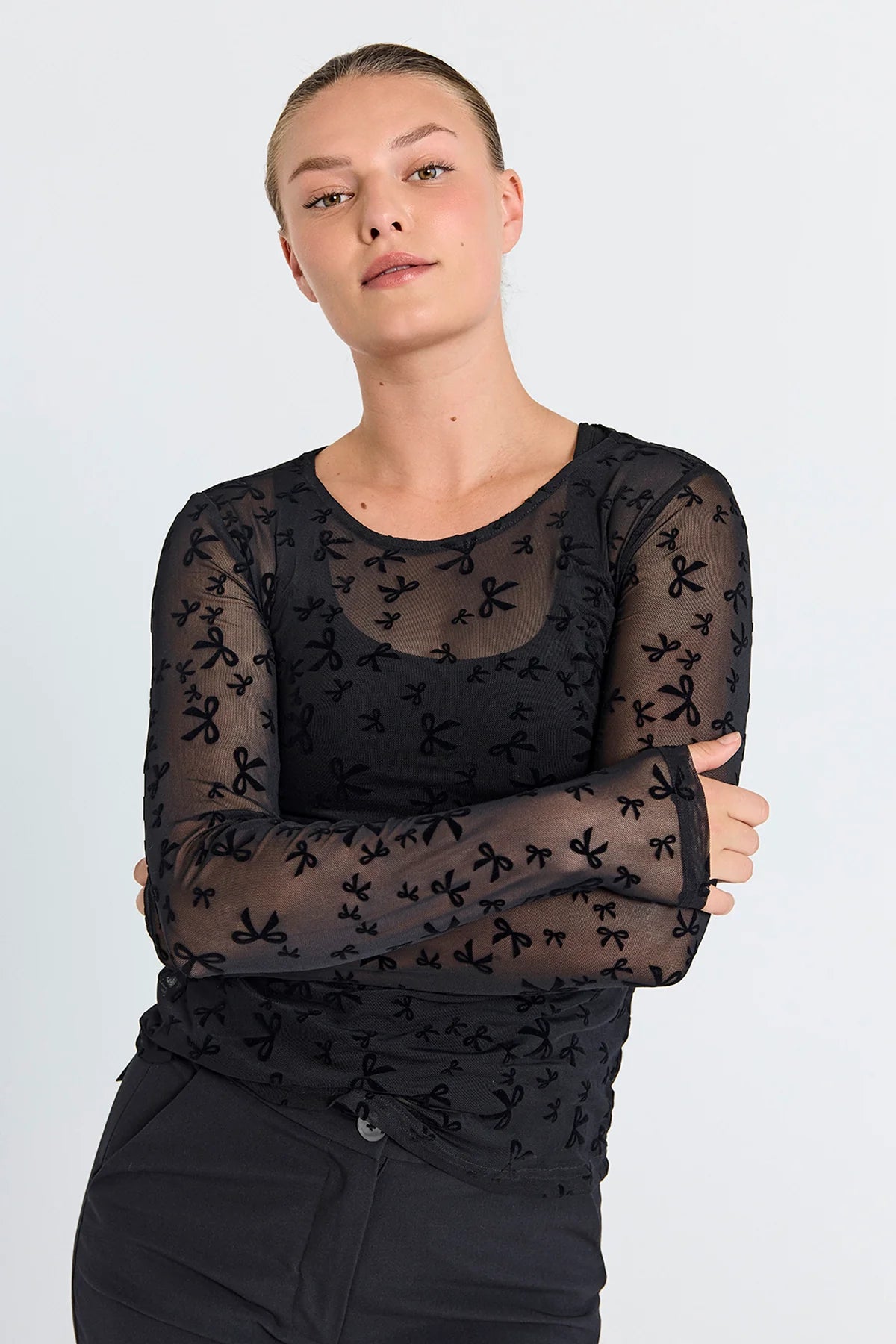 Freequent - Blouse Strikjes Iska Black - Luxedy
