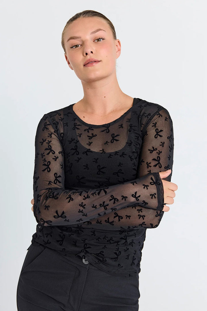Freequent - Blouse Strikjes Iska Black - Luxedy