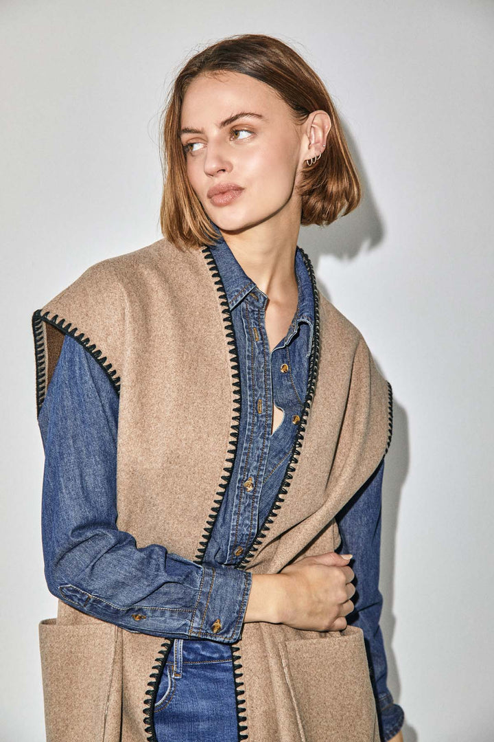 Freequent - Jas Yanna Waistcoat Taupe Gray Melange - Luxedy