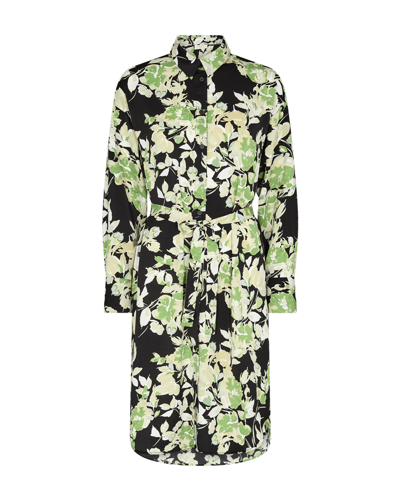 Freequent - Jurk Mison Black With Piquant Green Flowers - Luxedy