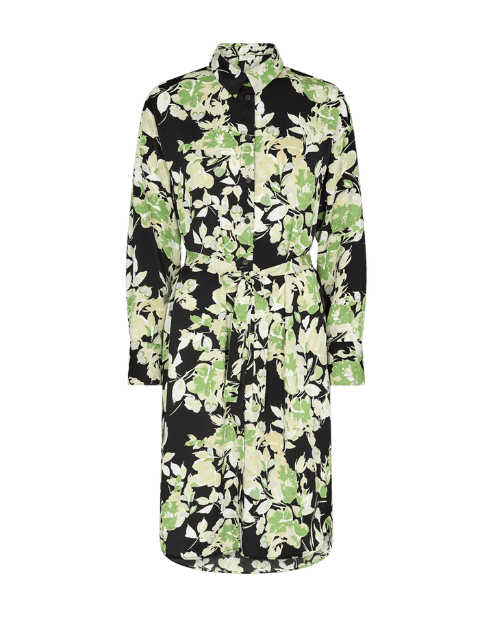 Freequent - Jurk Mison Black With Piquant Green Flowers - Luxedy