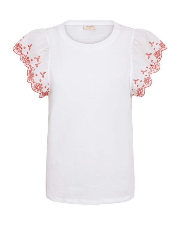Freequent - T-Shirt Azing Brilliant White & Hot Coral - Luxedy