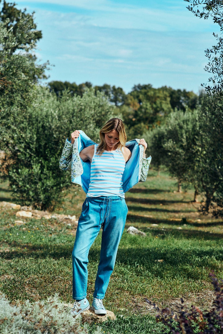 Freequent - Top Effy Off White & Chambray Blue - Luxedy