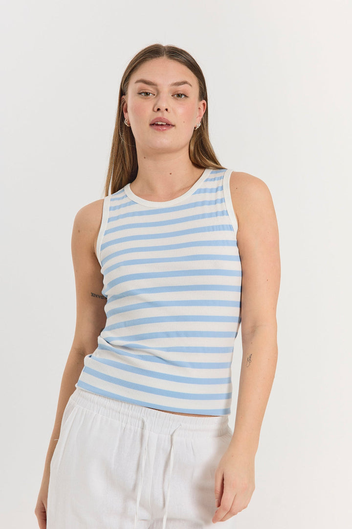 Freequent - Top Effy Off White & Chambray Blue - Luxedy