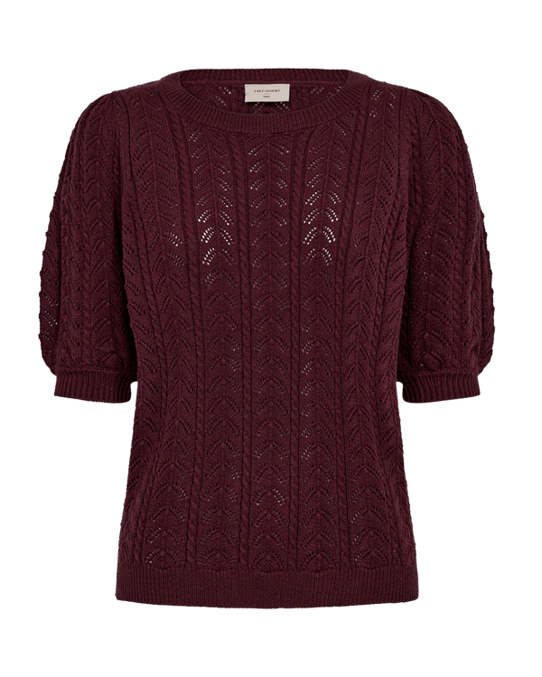 Freequent - Trui Clarry Port Royal Burgundy Round Neck - Luxedy