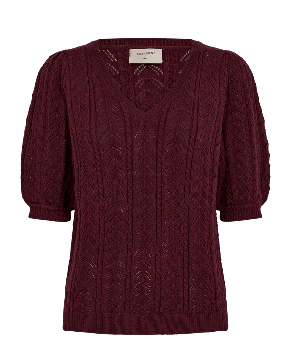 Freequent - Trui Clarry Port Royal Burgundy V - Neck - Luxedy