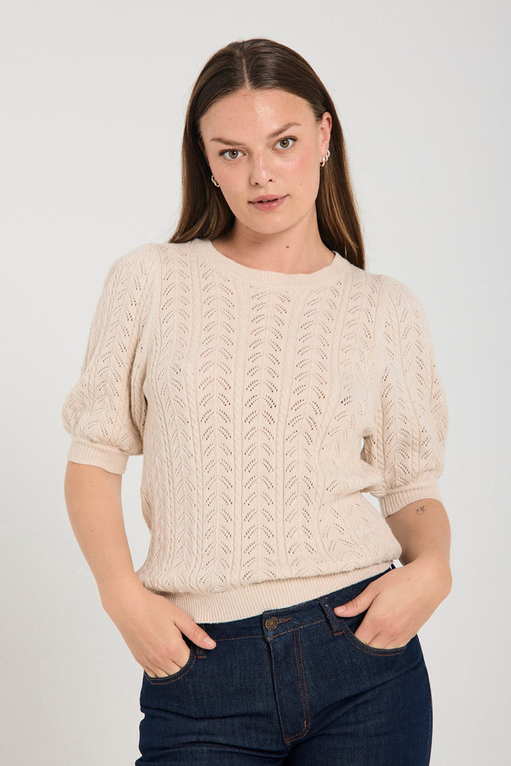 Freequent - Trui Clarry Sand Melange Round Neck - Luxedy
