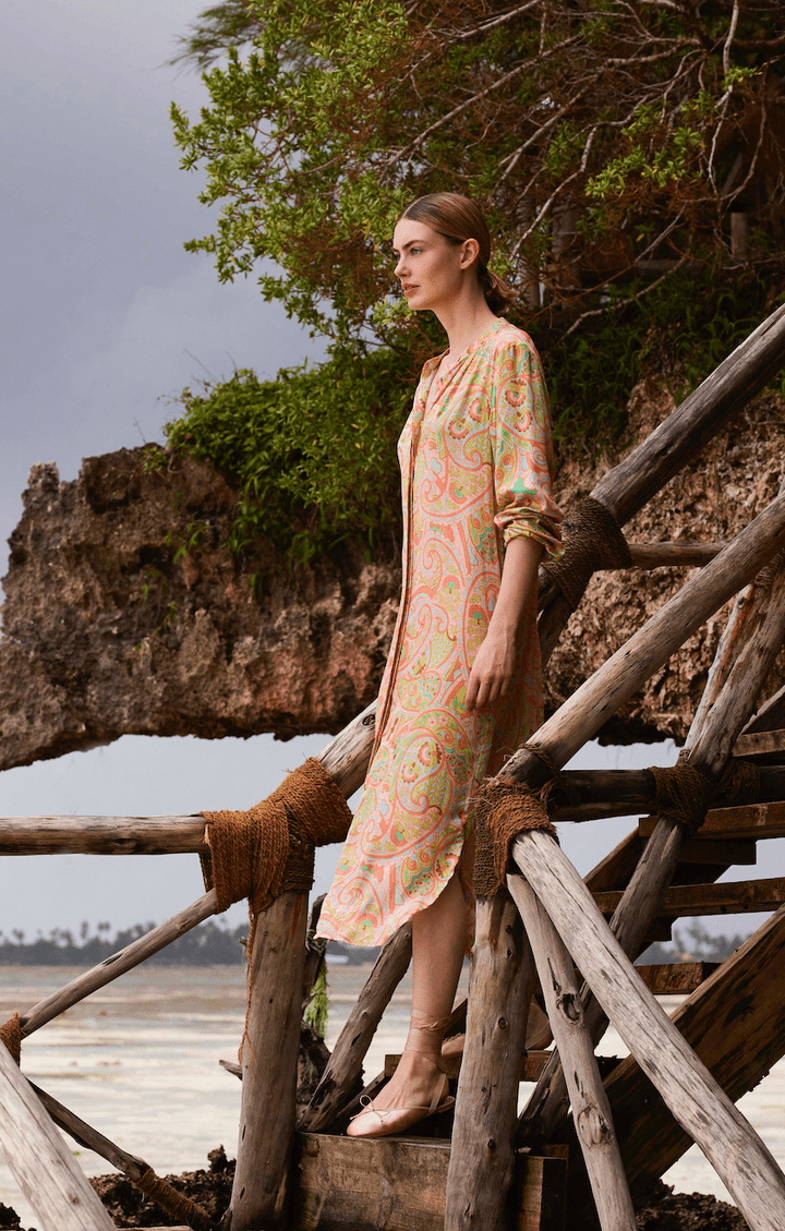 JcSophie - Jurk Corbin Apricot Paisley - Luxedy