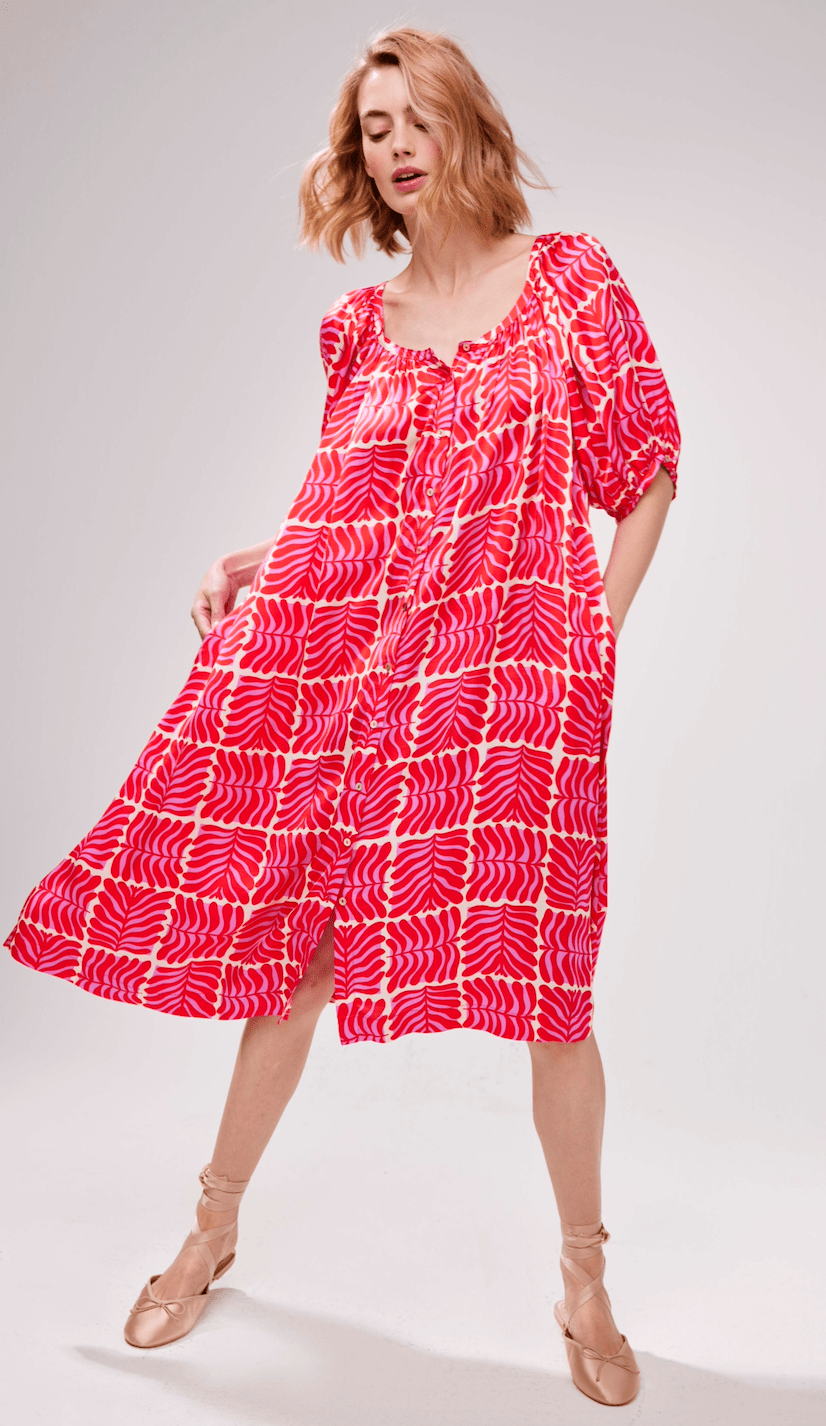 JcSophie - Jurk Dale Red Palm Leaf - Luxedy