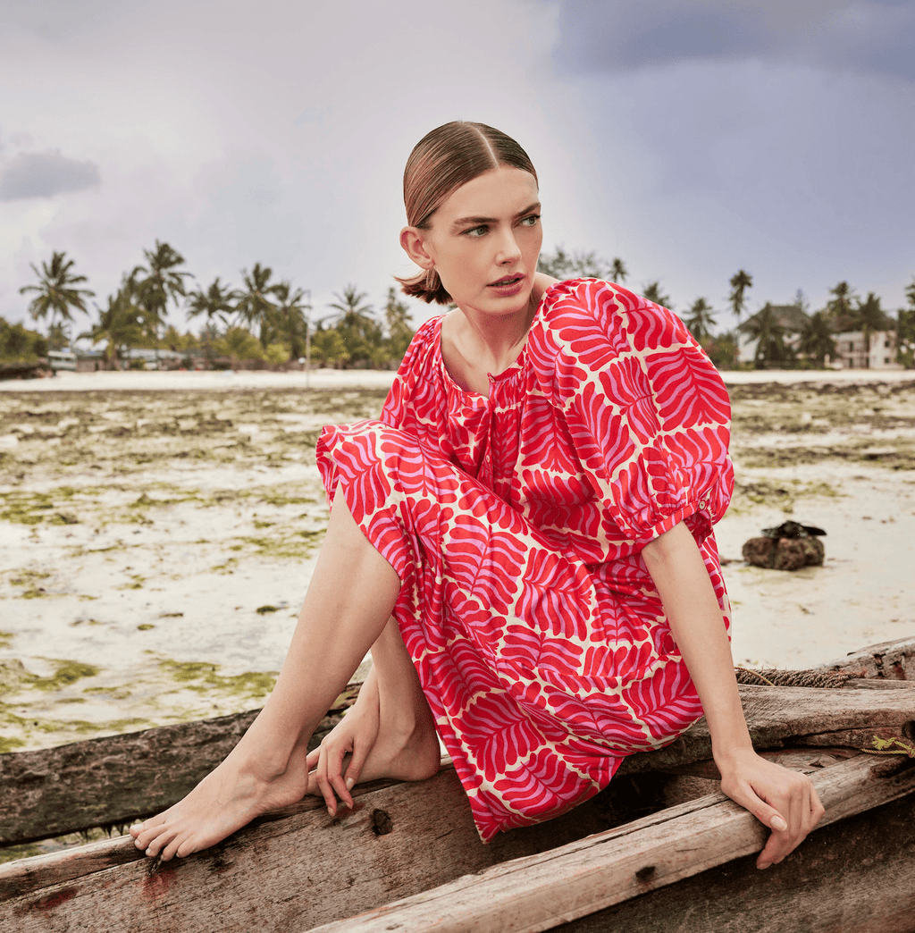 JcSophie - Jurk Dale Red Palm Leaf - Luxedy