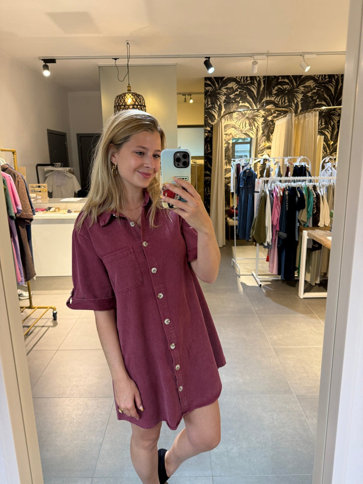Jurk Vivienne Button Bordeaux - Luxedy