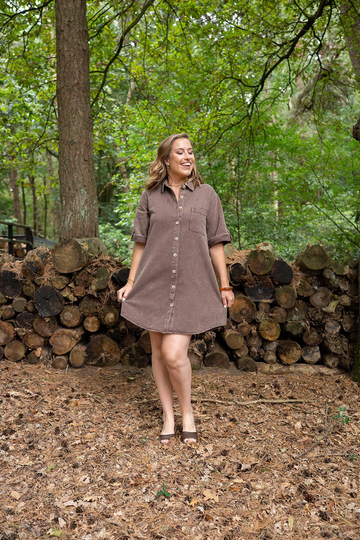Jurk Vivienne Button Chocolade Bruin - Luxedy
