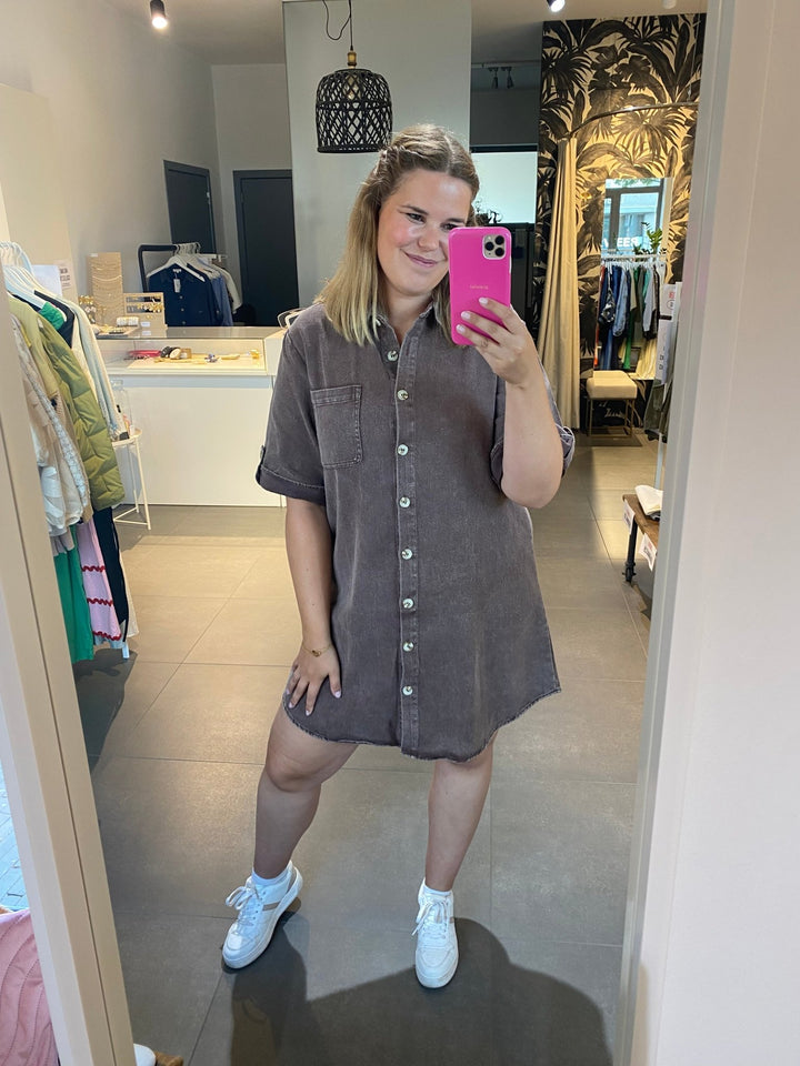 Jurk Vivienne Button Chocolade Bruin - Luxedy
