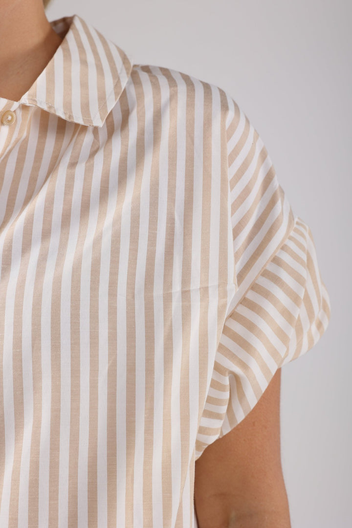 NUKUS - Blouse Catalina Stripe Offwhite / Sand - Luxedy