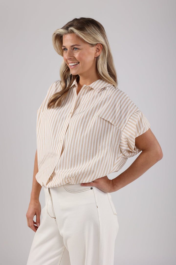 NUKUS - Blouse Catalina Stripe Offwhite / Sand - Luxedy