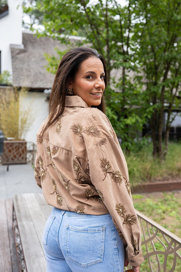 NUKUS - Blouse Iris Embroidery Camel - Luxedy