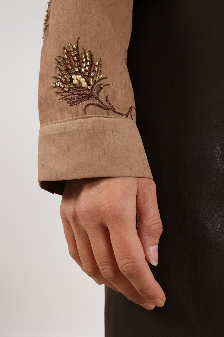 NUKUS - Blouse Iris Embroidery Camel - Luxedy