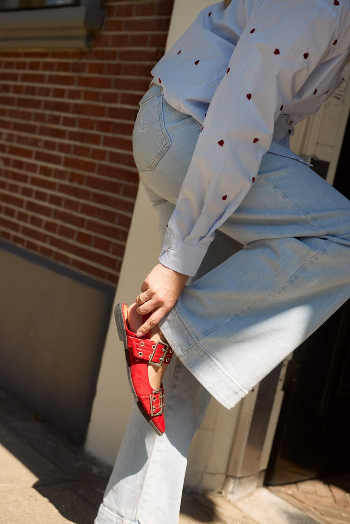 NUKUS - Blouse Sorrento Heart Sky Blue & Kiss - Luxedy