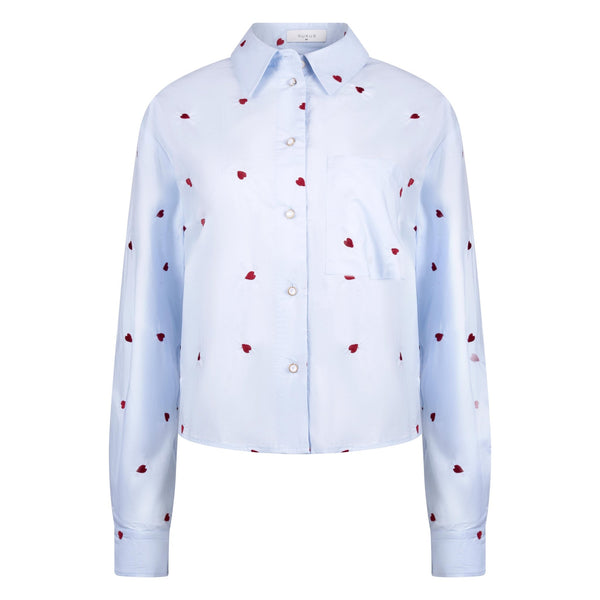 NUKUS - Blouse Sorrento Heart Sky Blue & Kiss - Luxedy