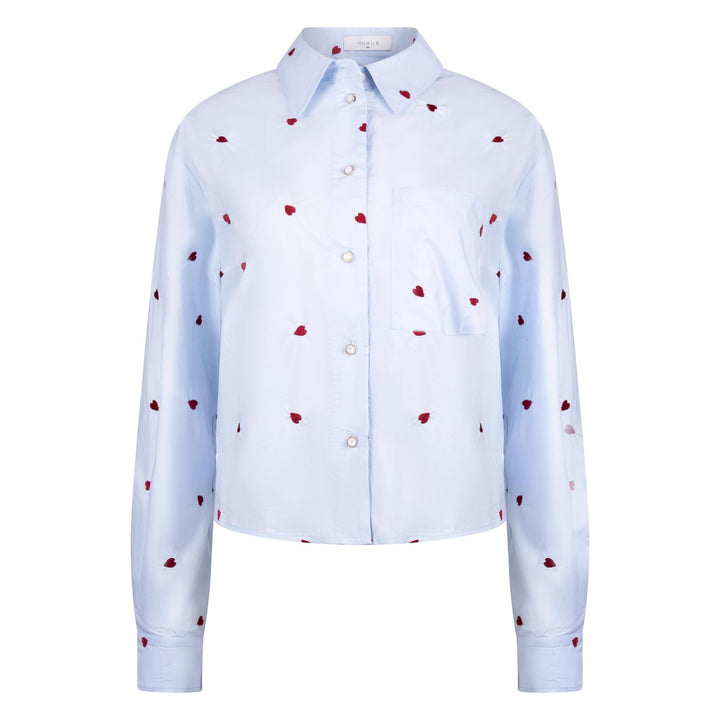 NUKUS - Blouse Sorrento Heart Sky Blue & Kiss - Luxedy