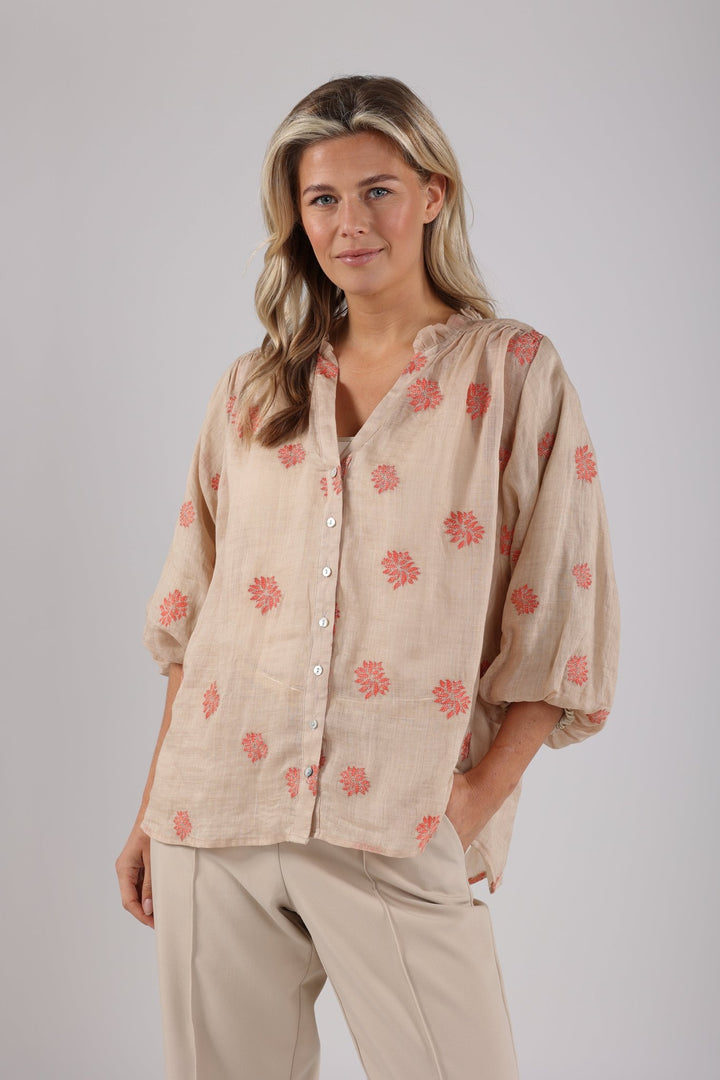 NUKUS - Blouse Tina Embroidery Sand - Luxedy
