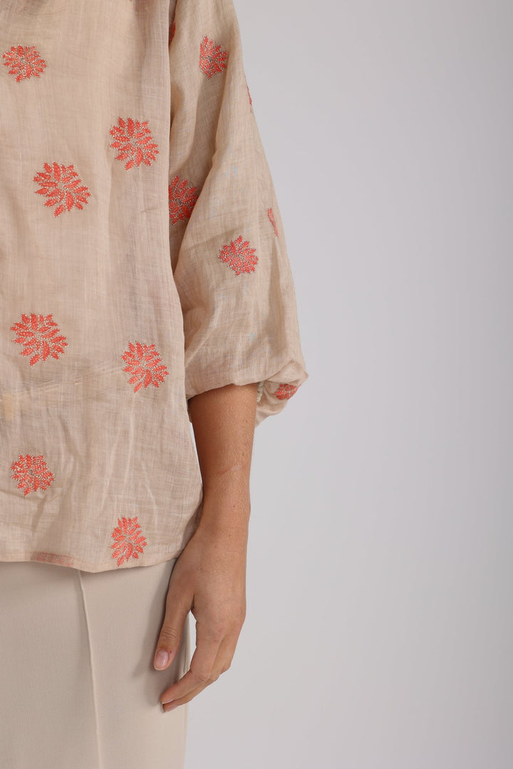 NUKUS - Blouse Tina Embroidery Sand - Luxedy