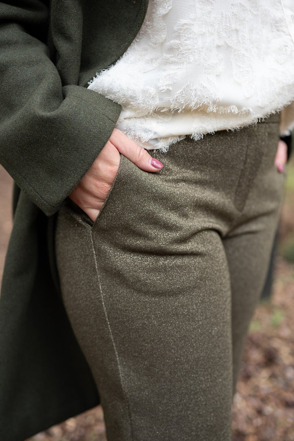 NUKUS - Broek Britt Lurex Burned Olive Green - Luxedy