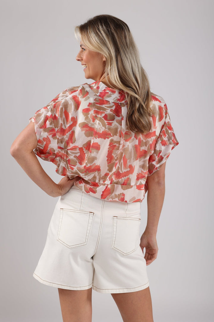 NUKUS - Top Catalina Floral Offwhite / Coral - Luxedy