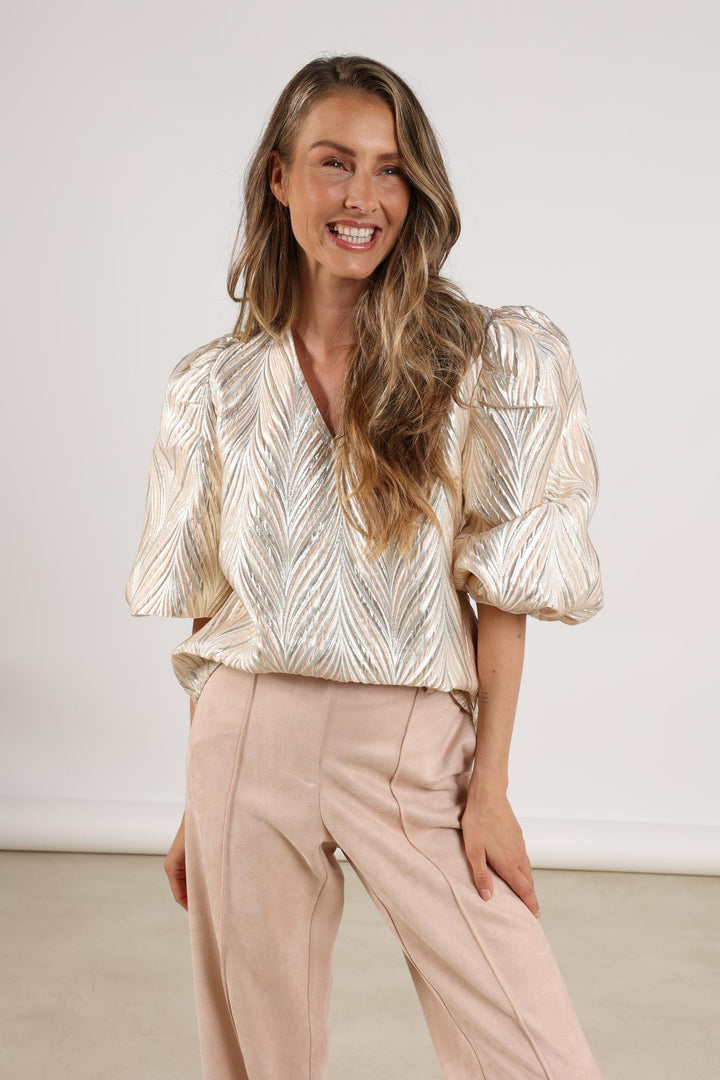 NUKUS - Top Mirthe Shiny Gold/Dusty Pink - Luxedy