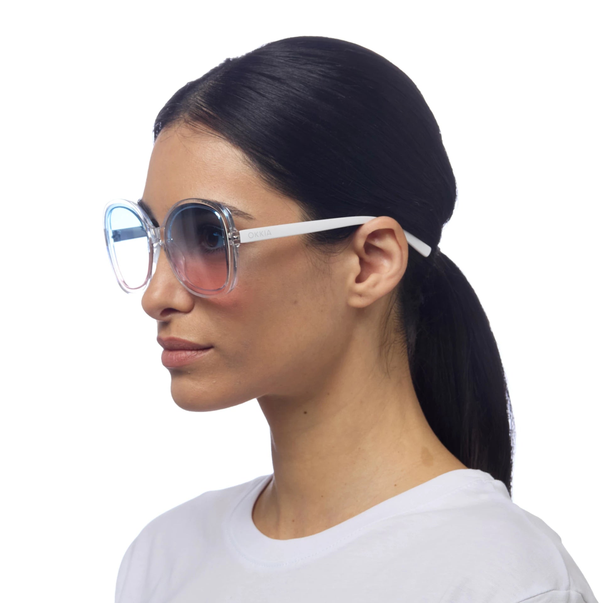 Okkia Zonnebril Anna Butterfly Shape - Clear & Pink/Blue - Luxedy