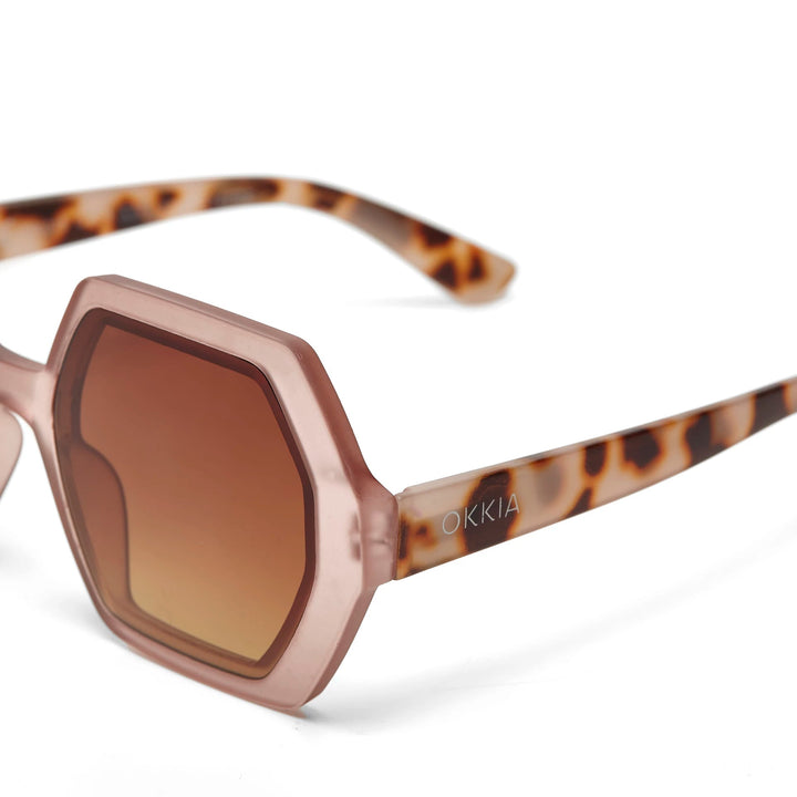 Okkia Zonnebril Emma Big Hexagon Shape - Pink/Havana - Luxedy