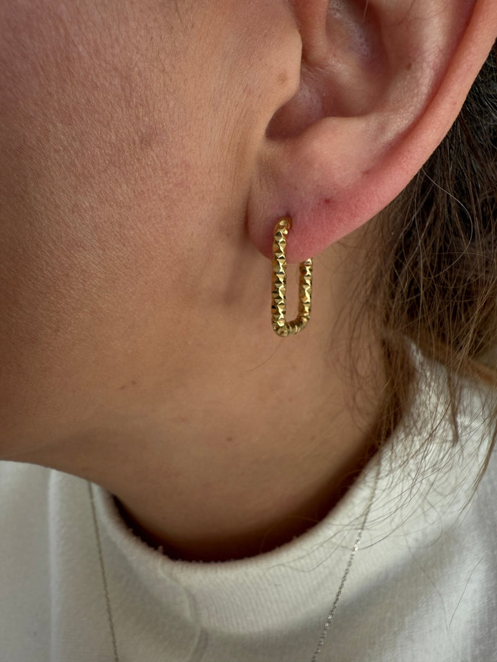 Oorbellen - Leona Square Hammered Hoop (15x21mm) - Luxedy