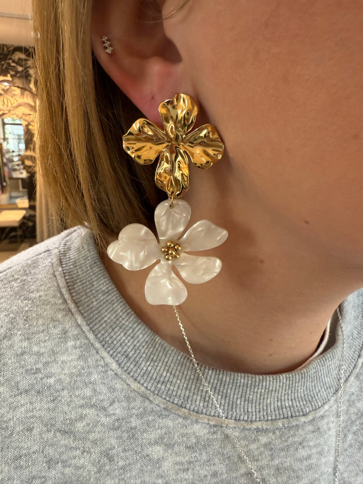 Oorbellen - Maxi Flower White - Luxedy