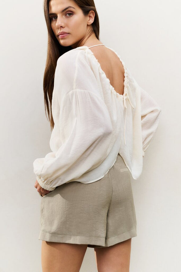 YAYA - Blouse Crinkle Top Low Back Offwhite - Luxedy